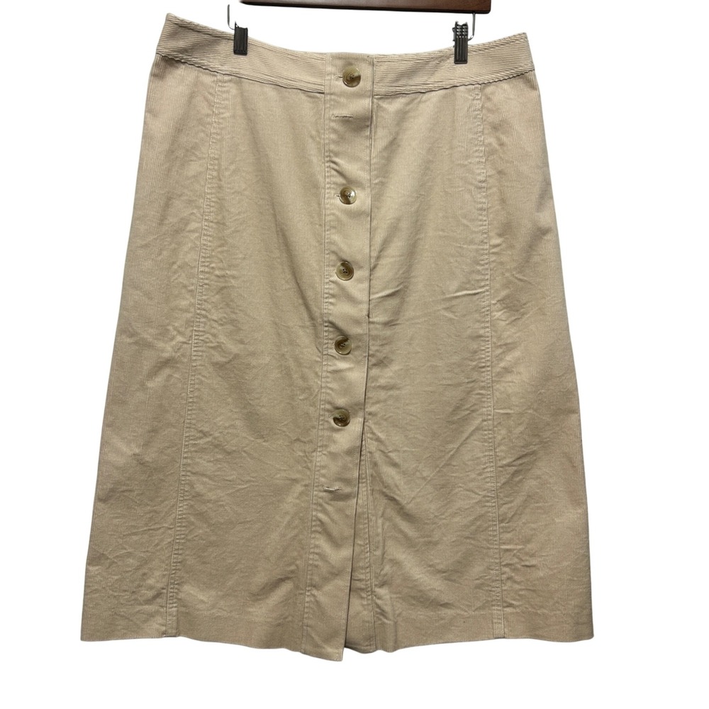 Banana Republic Women Skirt 16 Beige Corduroy Button Front Midi Western Cowgirl‎